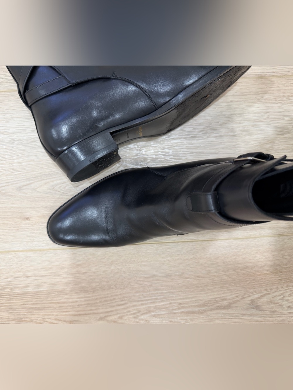 Saint Laurent Black Leather Buckle Jodhpur Boots for Men